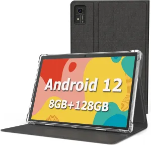 Android 12 Tablet, 10 Inch FHD IPS Touch Screen, 8GB RAM, 128GB ROM, 1TB Expandable, 5G WiFi, 4G/LTE, 8000 mAh Battery, Bluetooth 5.0, Dual Camera, GPS, GMS Certified