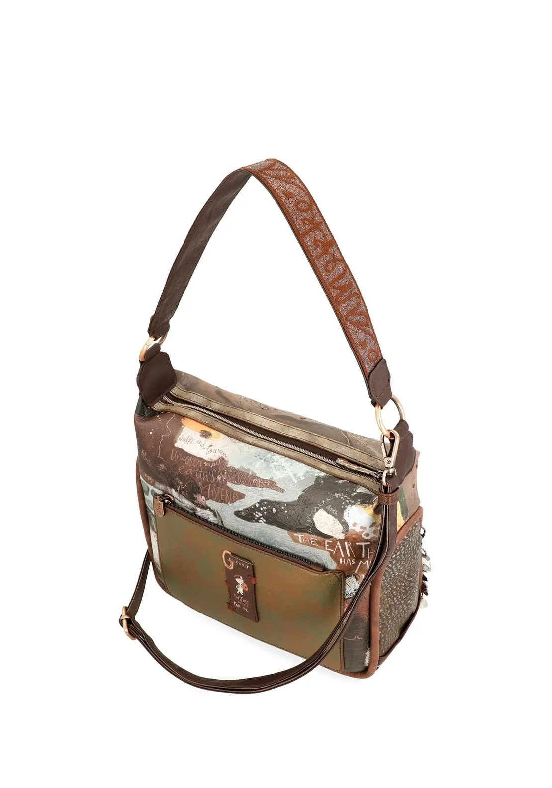 Anekke Metallic Patterned Satchel Bag, Brown Multi