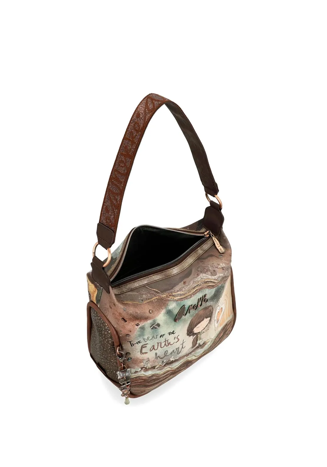Anekke Metallic Patterned Satchel Bag, Brown Multi