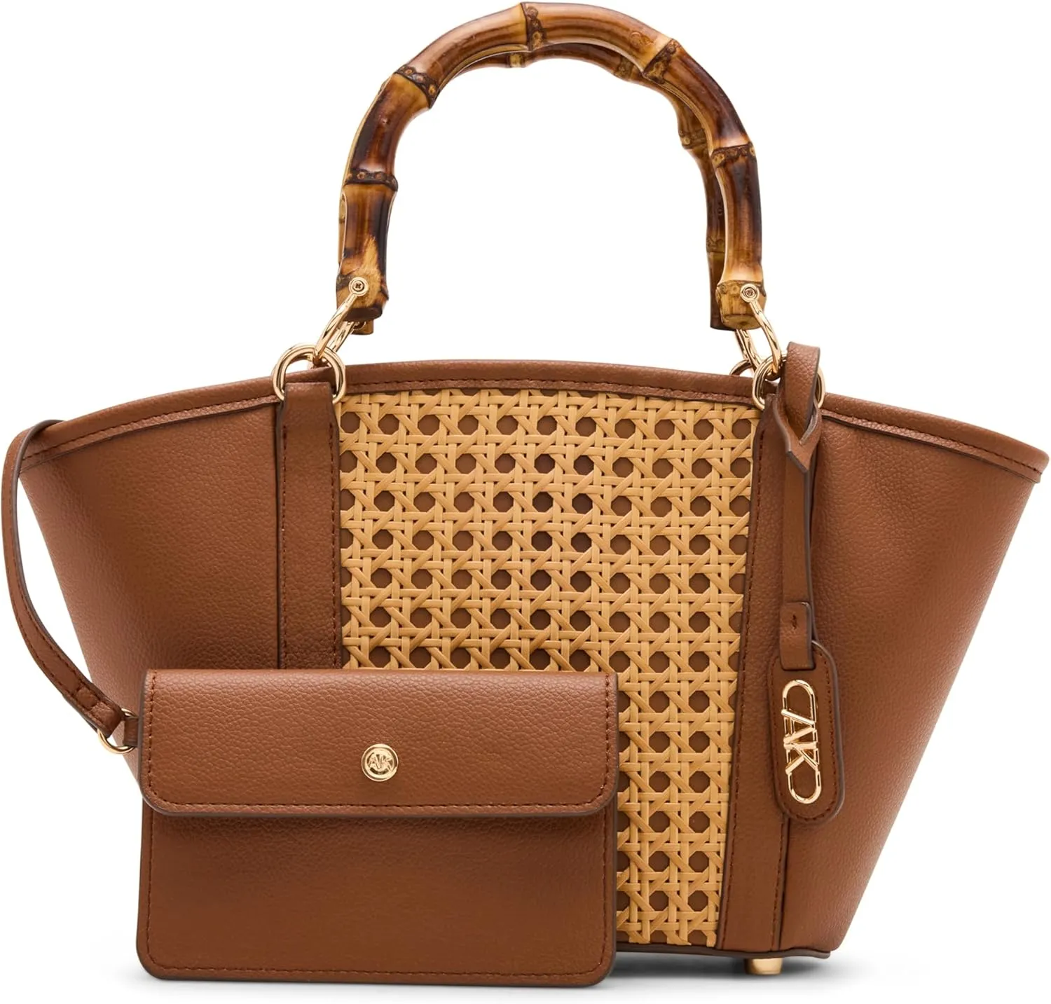Anne Klein Womens Caning Bamboo Handle Tote with Detachable Strap, Natural/Chestnut