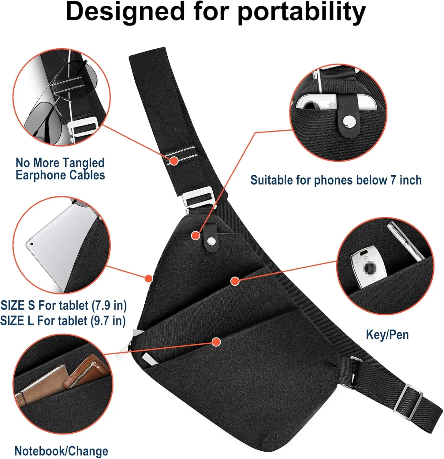 Anti-Theft Crossbody Bag for Women Men, Waterproof Shoulder Backpack Sling Chest Crossbody Bag Casual Daypack