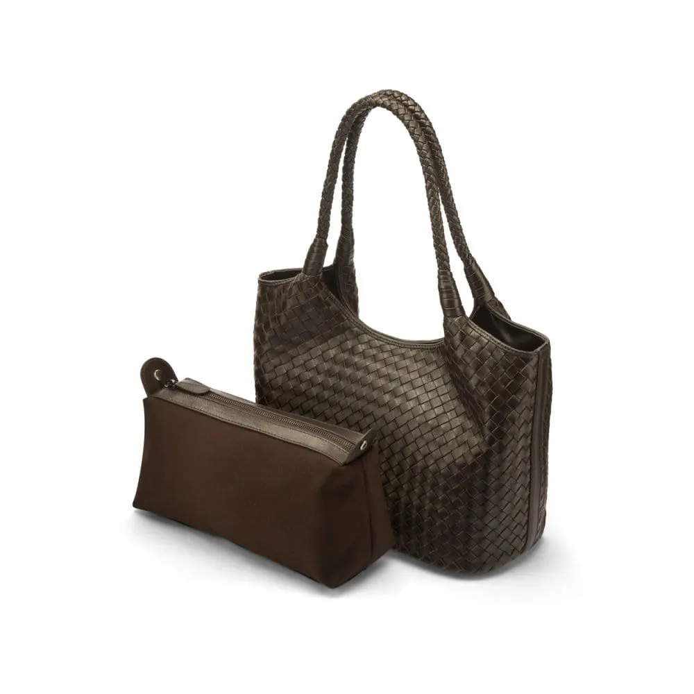 Anya Woven Leather Shoulder Bag - Brown
