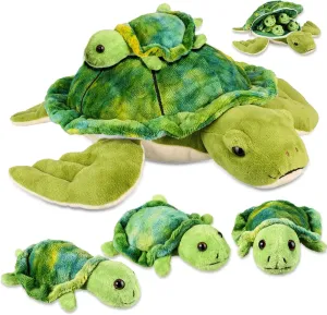 Aoriher 5 Piece Plush Sea Turtle Set - 12 Inch Mom with 4 Little Turtles, Soft Plush Stuffed Animal Toys for Birthday Party Favors, Easter, Christmas
