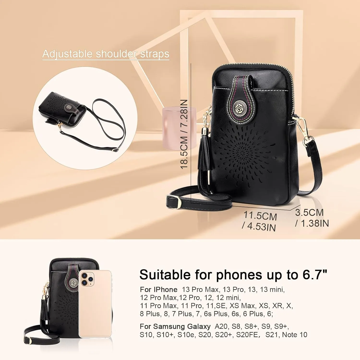 APHISON Small Crossbody Bags for Women, Lightweight Vegan Leather Cell Phone Purse, Cute Purses with Tassels