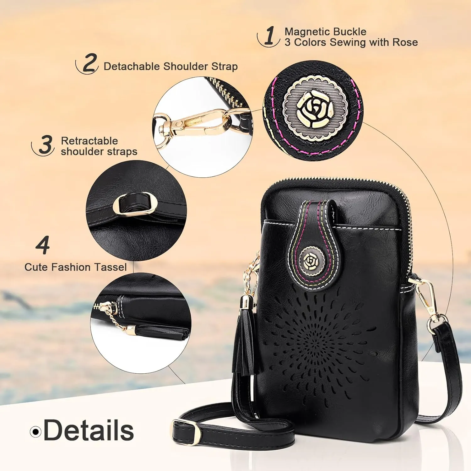 APHISON Small Crossbody Bags for Women, Lightweight Vegan Leather Cell Phone Purse, Cute Purses with Tassels