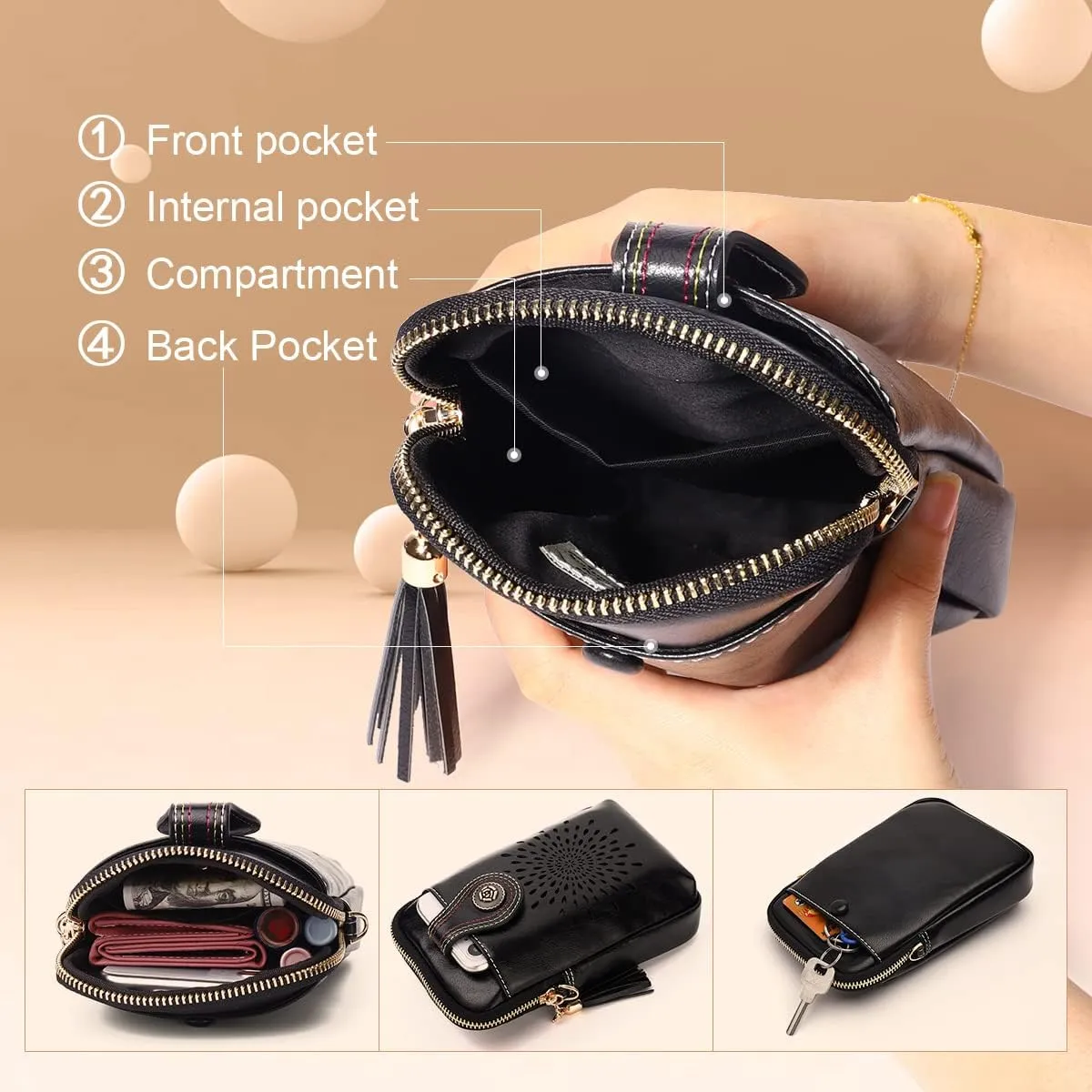 APHISON Small Crossbody Bags for Women, Lightweight Vegan Leather Cell Phone Purse, Cute Purses with Tassels