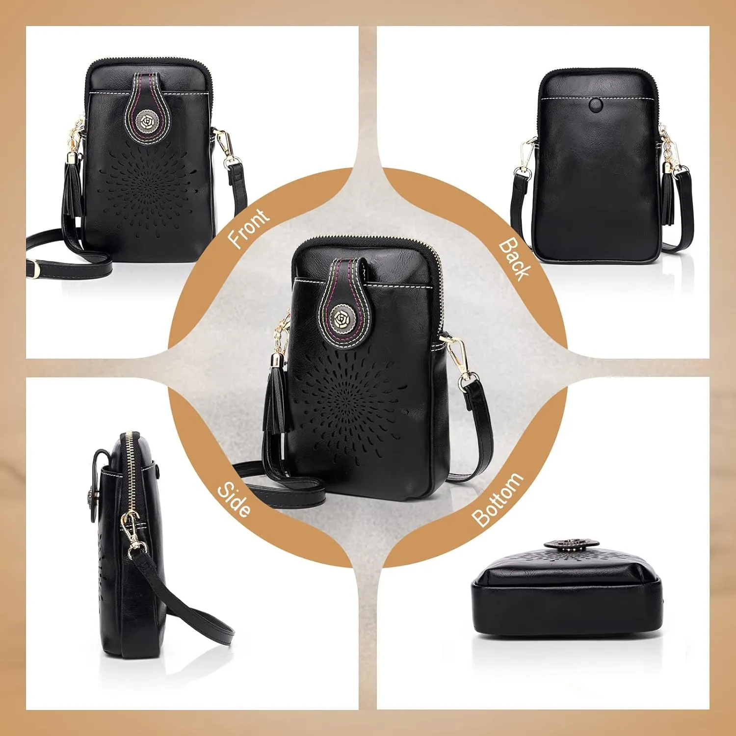 APHISON Small Crossbody Bags for Women, Lightweight Vegan Leather Cell Phone Purse, Cute Purses with Tassels