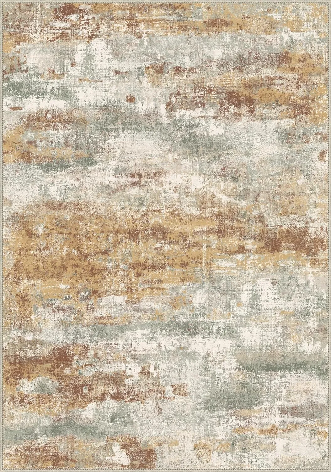 Area Rugs 5x7 for Living Room Bedroom, Modern Abstract Machine Washable Rug, Soft Low Pile Floor Cover with Non Slip Backing for Dining Room, Orange Green