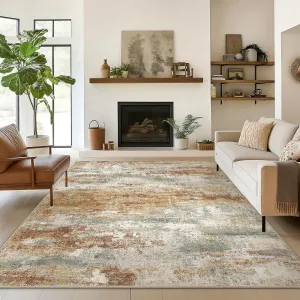 Area Rugs 5x7 for Living Room Bedroom, Modern Abstract Machine Washable Rug, Soft Low Pile Floor Cover with Non Slip Backing for Dining Room, Orange Green
