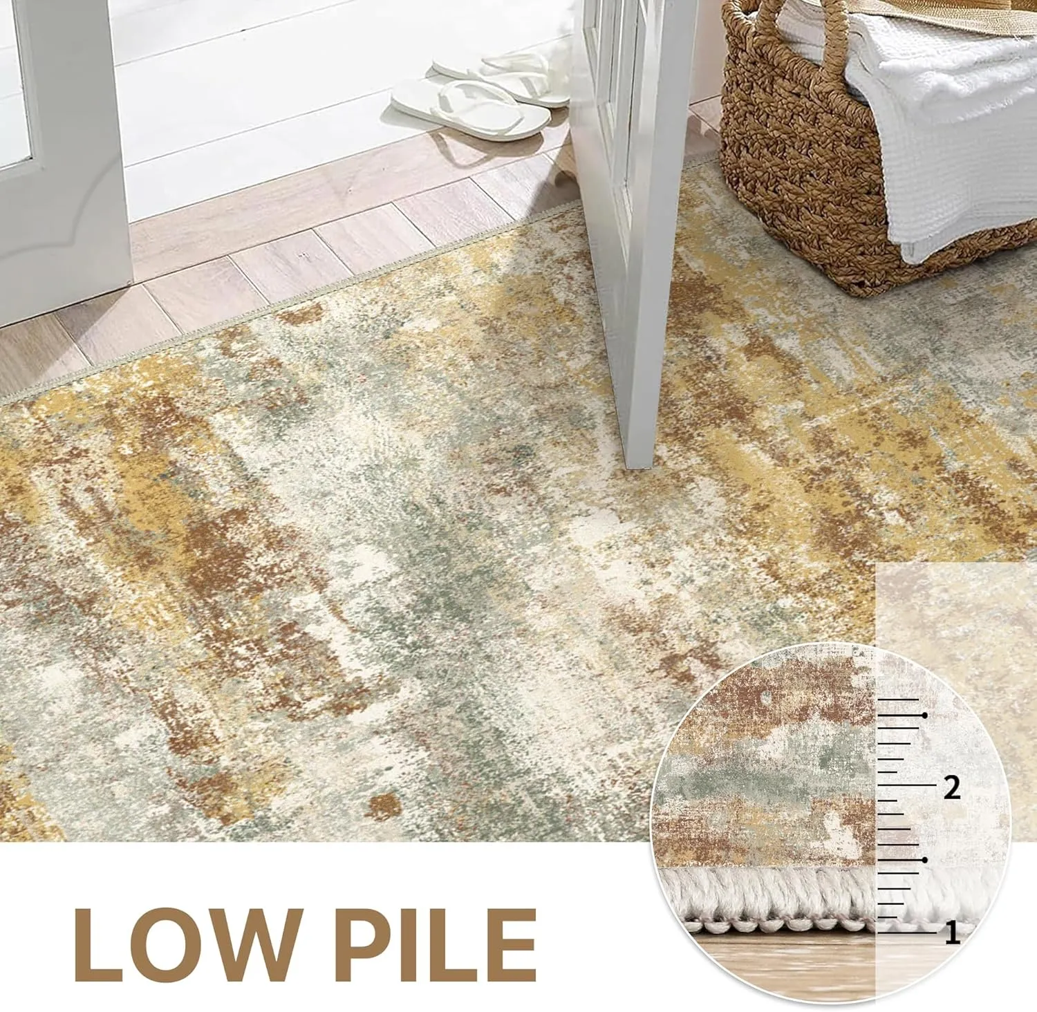 Area Rugs 5x7 for Living Room Bedroom, Modern Abstract Machine Washable Rug, Soft Low Pile Floor Cover with Non Slip Backing for Dining Room, Orange Green