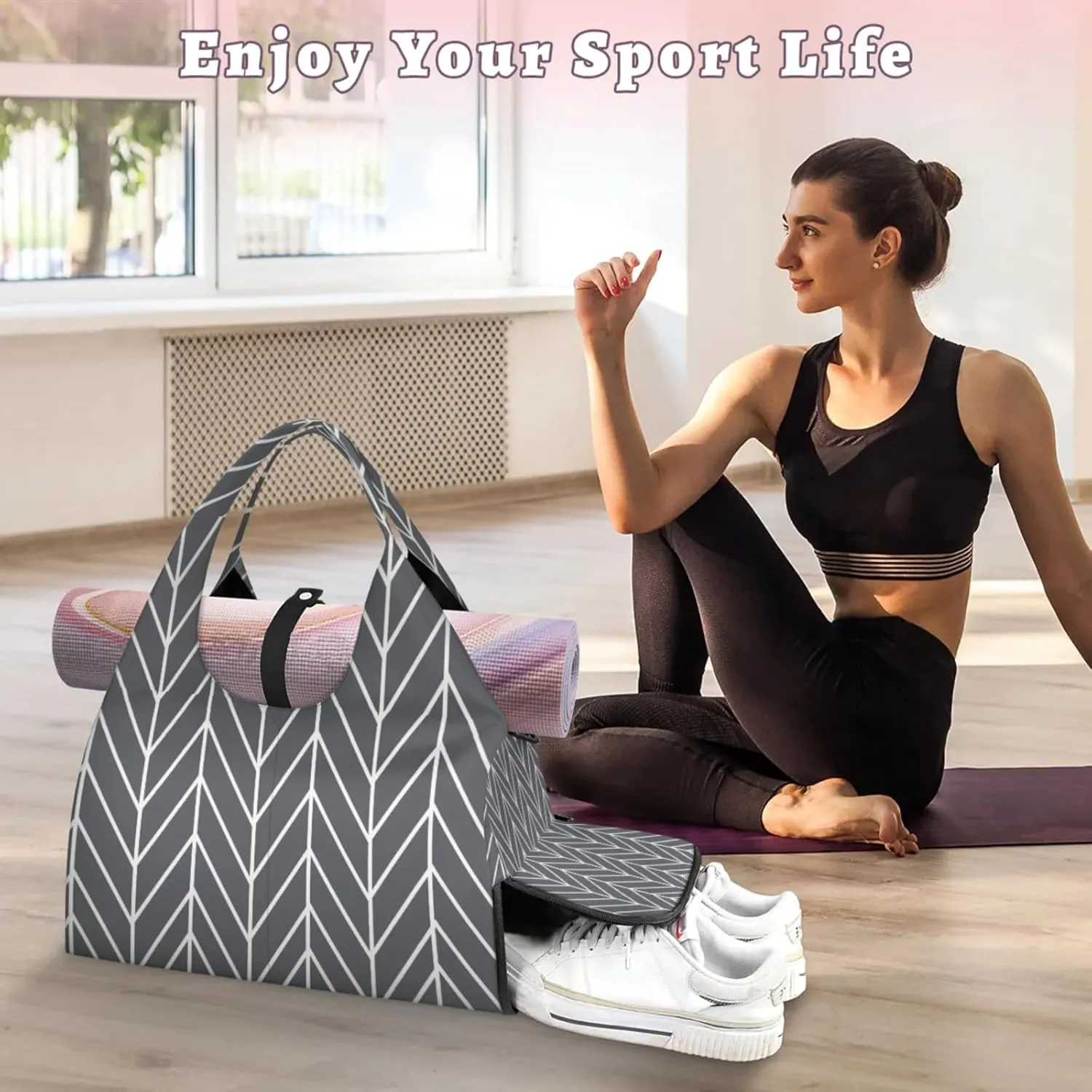 Arrows Pattern Wall Gym Bag Yoga Mat Tote for Women with Shoes Compartment Lightweight Duffle Travel Carrier Wet Dry Storage Pockets Adjustable Pilates Mats Shoulder Bags for Sport Swim