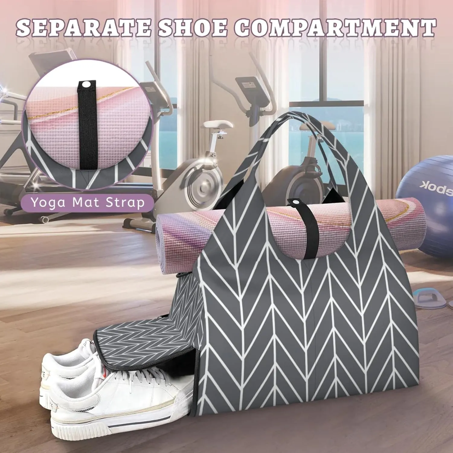 Arrows Pattern Wall Gym Bag Yoga Mat Tote for Women with Shoes Compartment Lightweight Duffle Travel Carrier Wet Dry Storage Pockets Adjustable Pilates Mats Shoulder Bags for Sport Swim