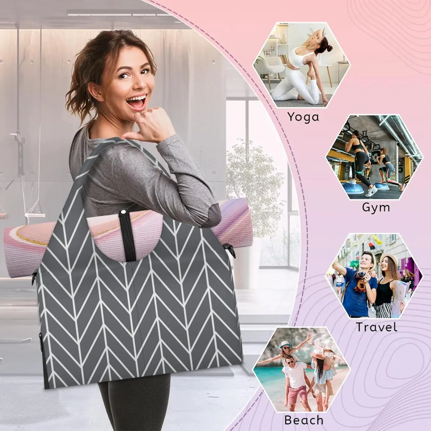 Arrows Pattern Wall Gym Bag Yoga Mat Tote for Women with Shoes Compartment Lightweight Duffle Travel Carrier Wet Dry Storage Pockets Adjustable Pilates Mats Shoulder Bags for Sport Swim