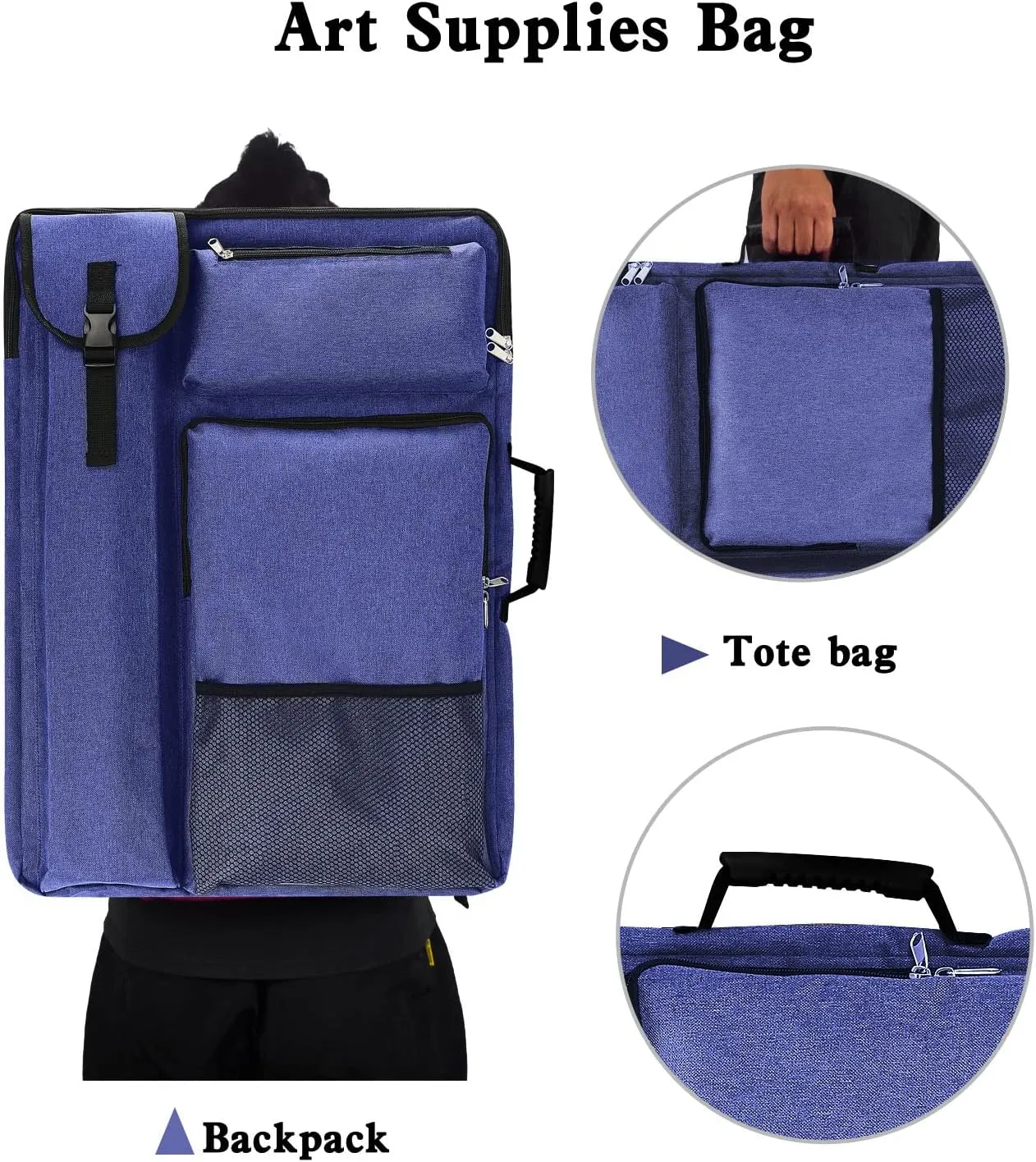 Art Portfolio Case 18 x 24,Portfolio Bag For Artwork/Board/project/drawing,Artist Backpack(Navy Blue).