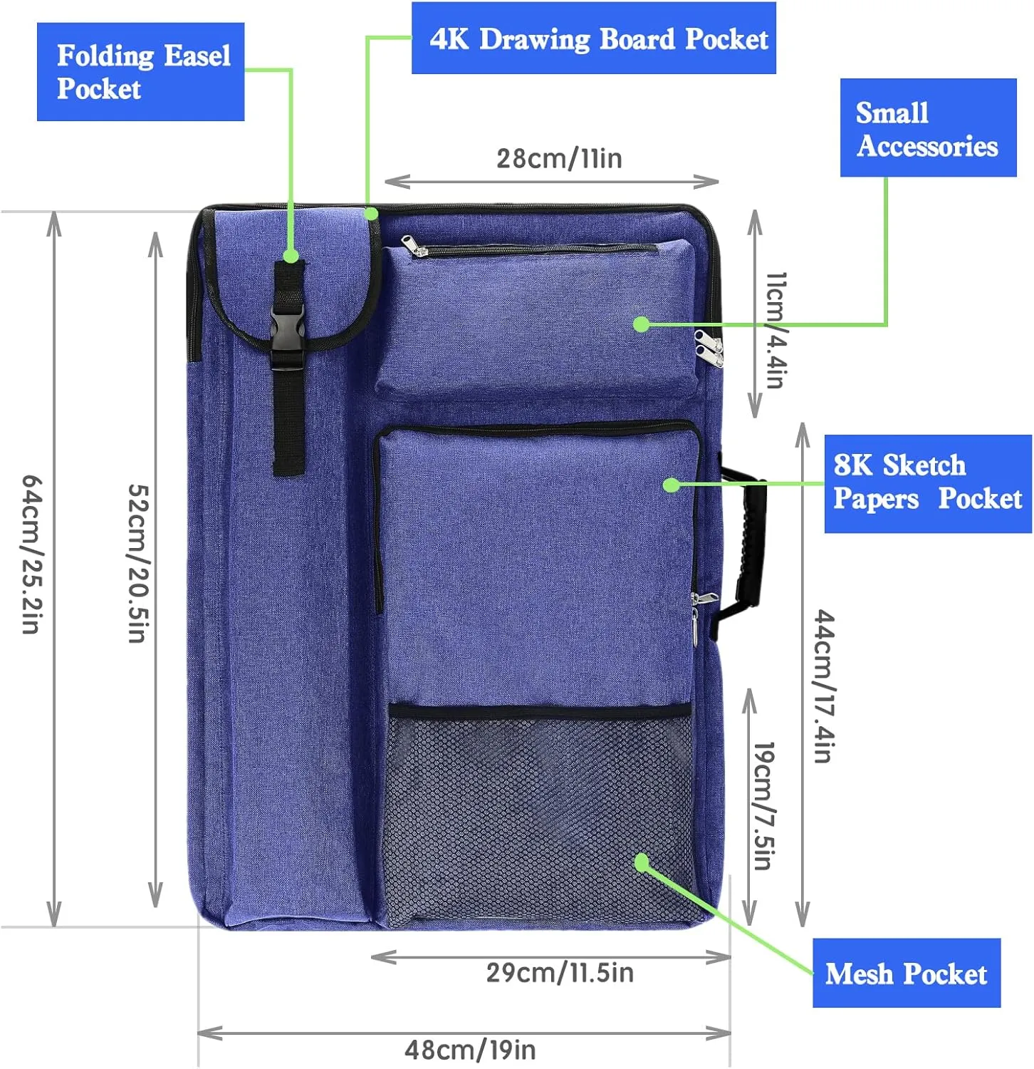 Art Portfolio Case 18 x 24,Portfolio Bag For Artwork/Board/project/drawing,Artist Backpack(Navy Blue).