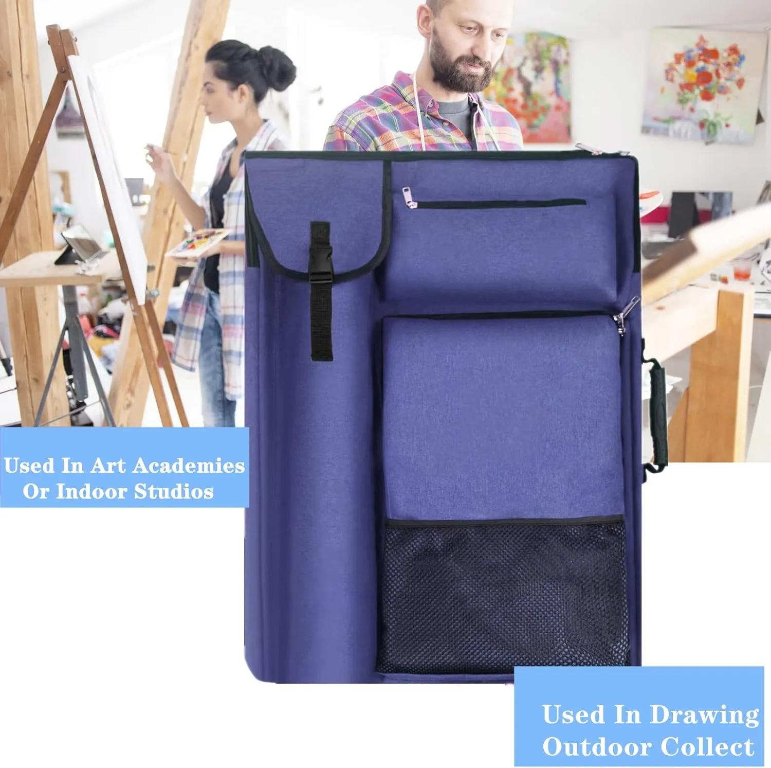 Art Portfolio Case 18 x 24,Portfolio Bag For Artwork/Board/project/drawing,Artist Backpack(Navy Blue).