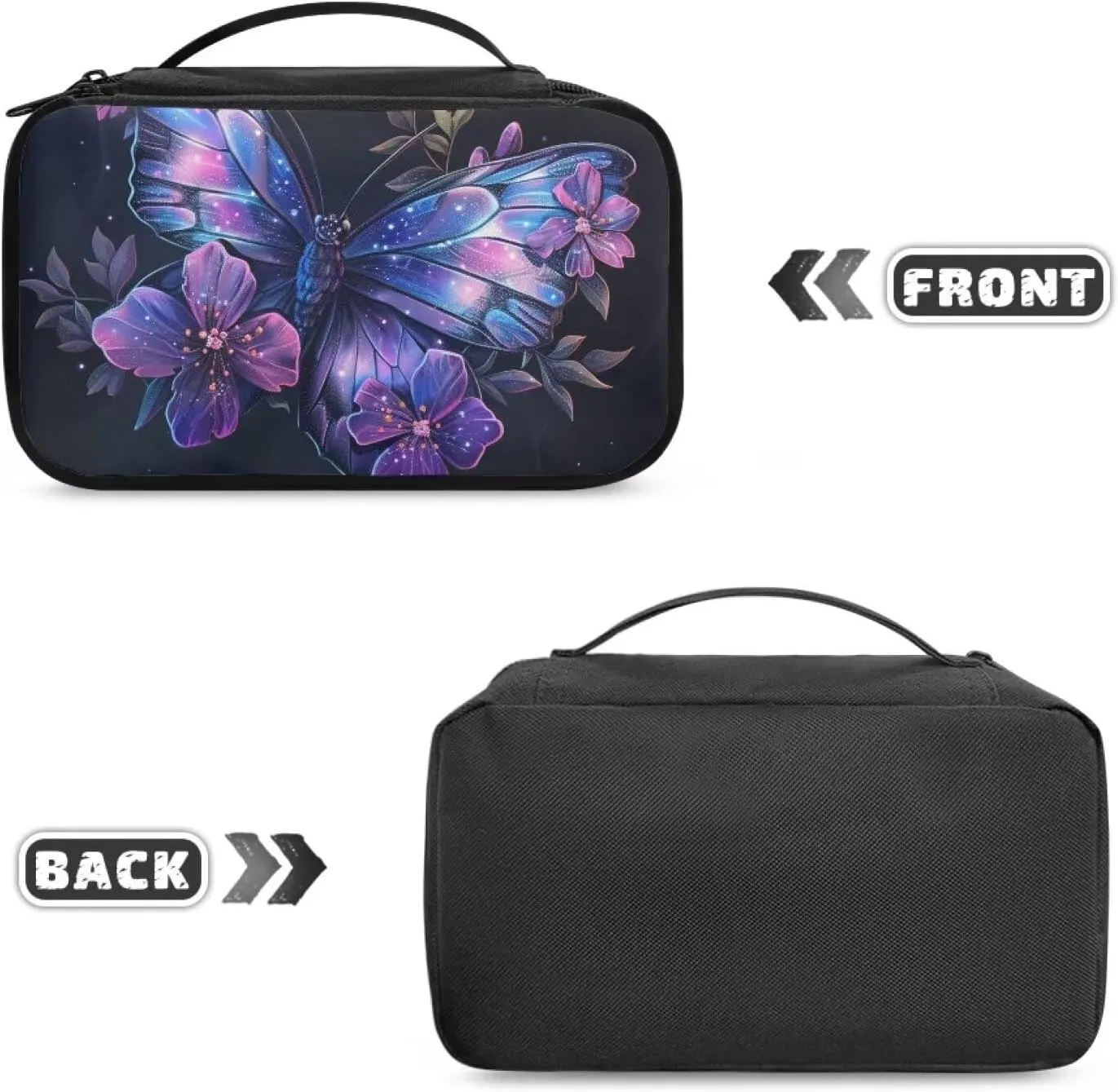 Artistic Butterfly Travel Makeup Bag for Women Custom Cosmetic Bags Waterproof Make Up Case Large Opening Toilety Organizer Pouch for Toiletries Brushes Perfumed Lipstick