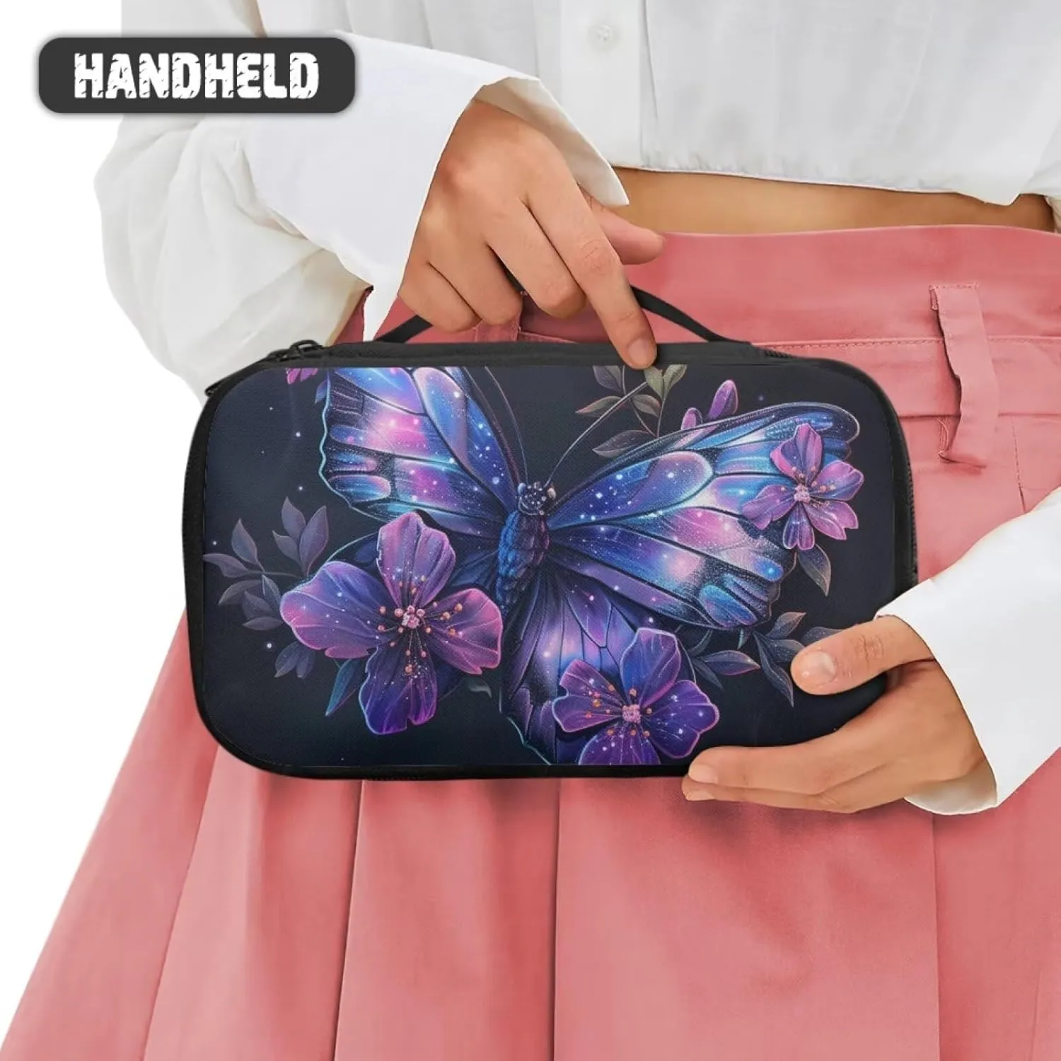 Artistic Butterfly Travel Makeup Bag for Women Custom Cosmetic Bags Waterproof Make Up Case Large Opening Toilety Organizer Pouch for Toiletries Brushes Perfumed Lipstick