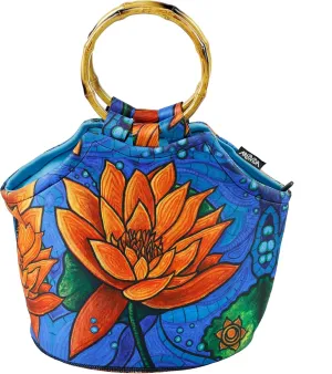 Artists Collective Lunch Purse | LIMITED EDITION Purse, handbag with Inside Pocket - Design by Kristen Palana (Malawi) Lotus Flower - Bamboo