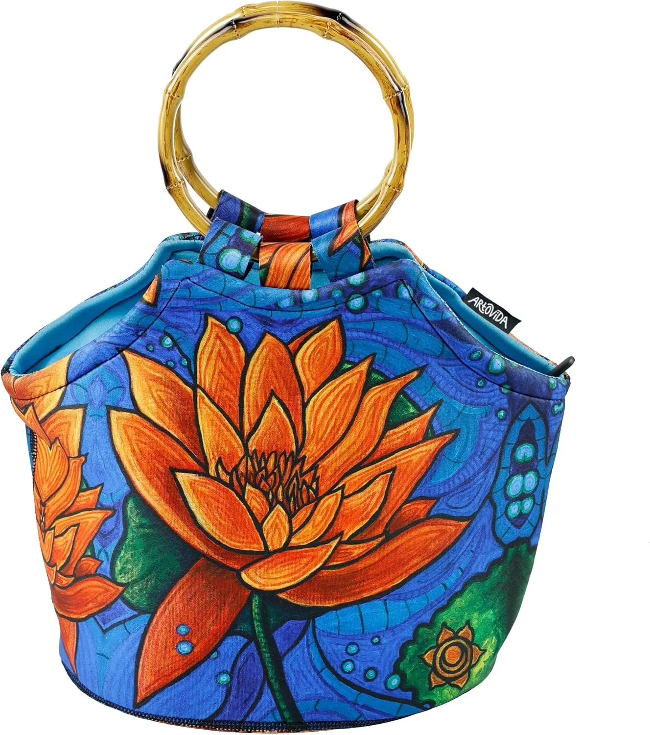 Artists Collective Lunch Purse | LIMITED EDITION Purse, handbag with Inside Pocket - Design by Kristen Palana (Malawi) Lotus Flower - Bamboo