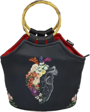 Artists Collective Lunch Purse | LIMITED EDITION Purse, handbag with Inside Pocket - Design by Tobe Fonseca (Brazil) Heart Flower - Bamboo