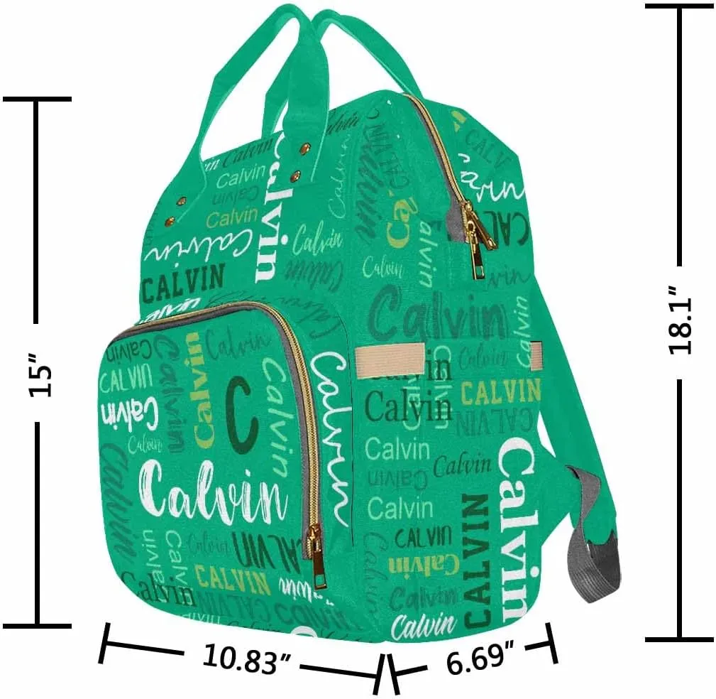 Artsadd Custom Name Diaper Bag with Thermal Pockets, Green Monogram Travel Shoulder Bag Customized Baby Backpack with Name Causal Laptop Handbag for Women New Mom