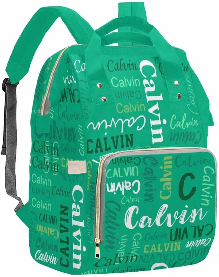 Artsadd Custom Name Diaper Bag with Thermal Pockets, Green Monogram Travel Shoulder Bag Customized Baby Backpack with Name Causal Laptop Handbag for Women New Mom