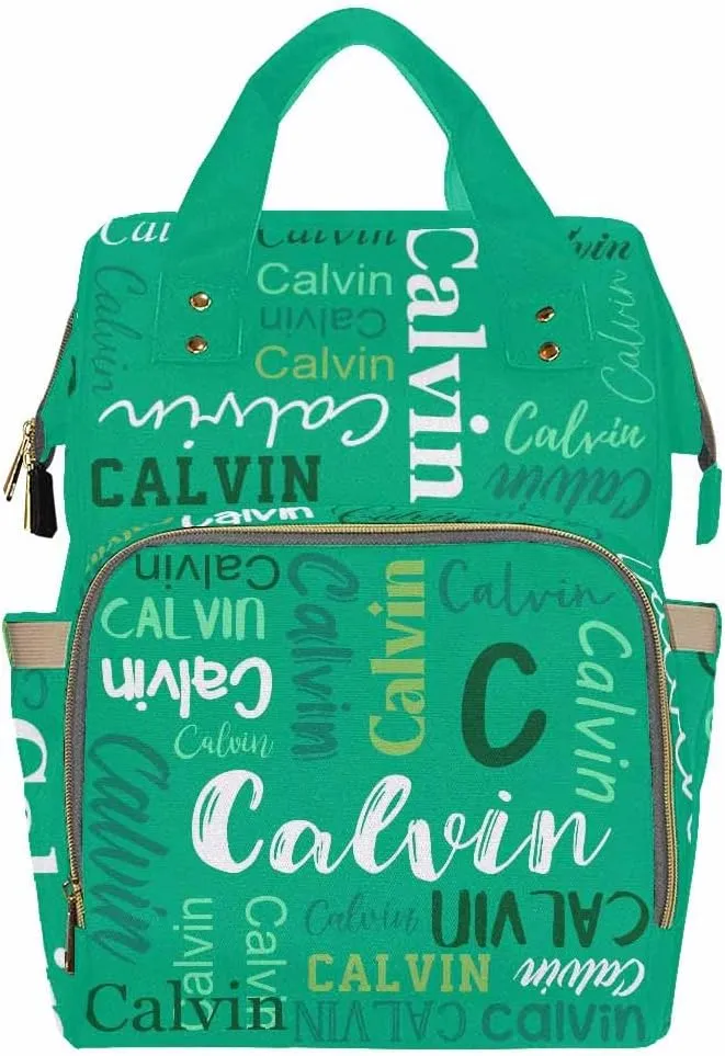 Artsadd Custom Name Diaper Bag with Thermal Pockets, Green Monogram Travel Shoulder Bag Customized Baby Backpack with Name Causal Laptop Handbag for Women New Mom