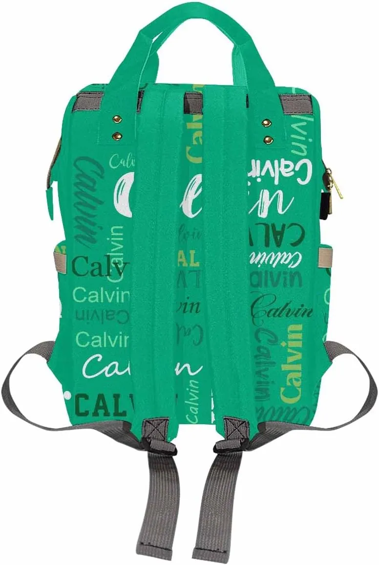 Artsadd Custom Name Diaper Bag with Thermal Pockets, Green Monogram Travel Shoulder Bag Customized Baby Backpack with Name Causal Laptop Handbag for Women New Mom
