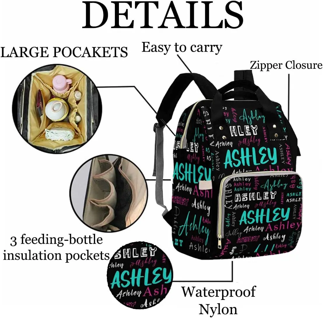 Artsadd Personalized Diaper Bag with Name, Customized Light Green Monogram Nappy Backpack with Thermal Pockets Multi-function Baby Bags Handbag Shoulder Bag for Girls Boys