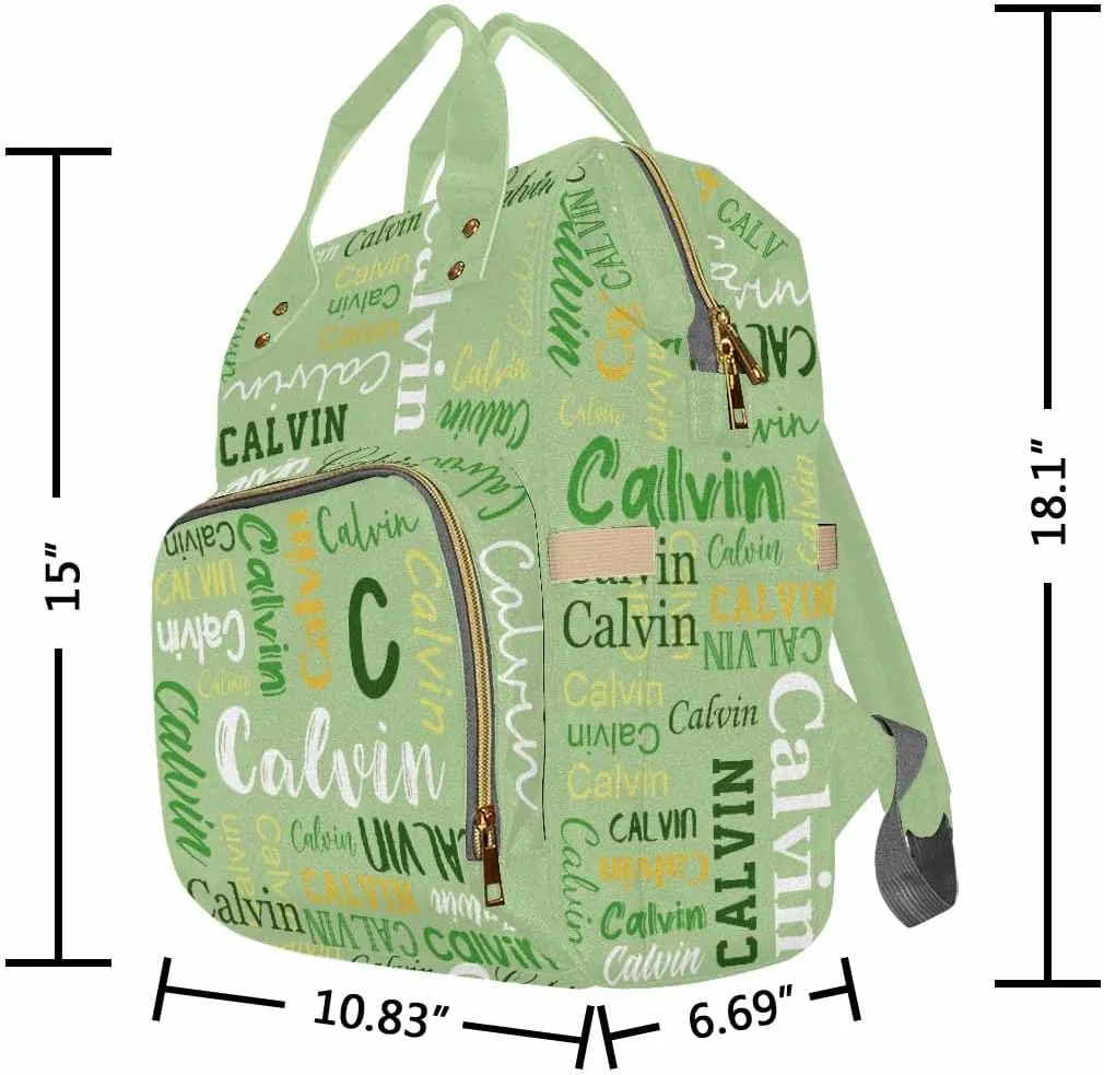 Artsadd Personalized Diaper Bag with Name, Customized Light Green Monogram Nappy Backpack with Thermal Pockets Multi-function Baby Bags Handbag Shoulder Bag for Girls Boys