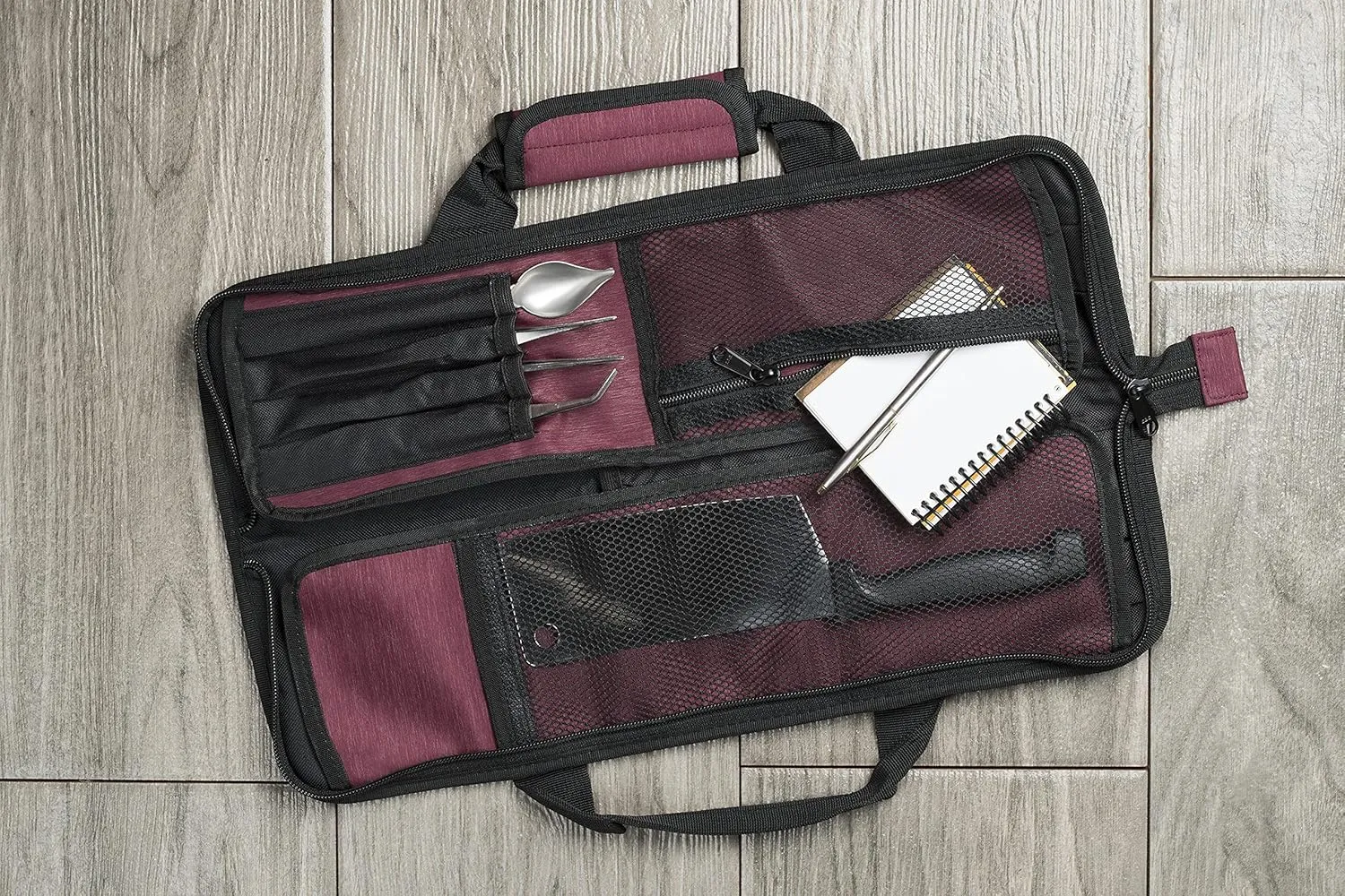 Asaya Chef Knife Roll Bag - 12 Pockets for Knives and Kitchen Utensils - Lightweight, Durable, and Stain Resistant Nylon - Perfect for the Traveling Chef - Knives not Included (Red)
