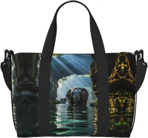 Asian elephant in the water Women's Hand-held Crossbody Travel Bag, Casual Handbag with Zipper, Suitable for Work, Travel, Fitness, Travel