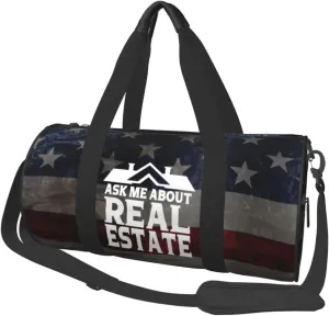 Ask Me About Real Estate Duffel Bag Gym Bag Travel Sports Tote Large Foldable Beach Swim Yoga9