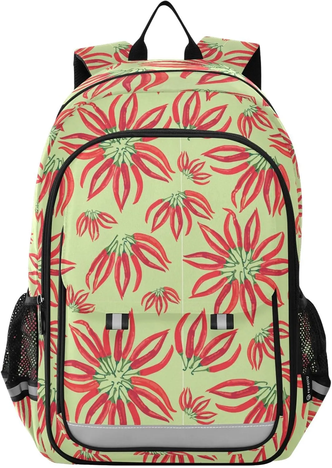 Aslsiy Kids Backpack for Boys Girls Seamless Pattern with Hot Chilly Pepper on Light Green Background School Backpack Book Bags Daycare 17 Inch Adult Laptop Bag