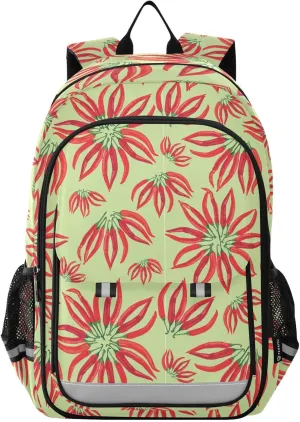 Aslsiy Kids Backpack for Boys Girls Seamless Pattern with Hot Chilly Pepper on Light Green Background School Backpack Book Bags Daycare 17 Inch Adult Laptop Bag