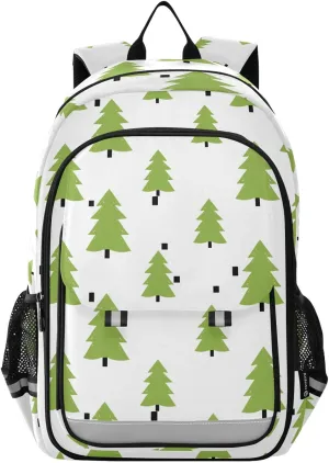 Aslsiy Kids Backpack Green Spruce Christmas Tree School Backpack for Boys Girls White Book Bags Daycare 17 Inch Laptop Bag