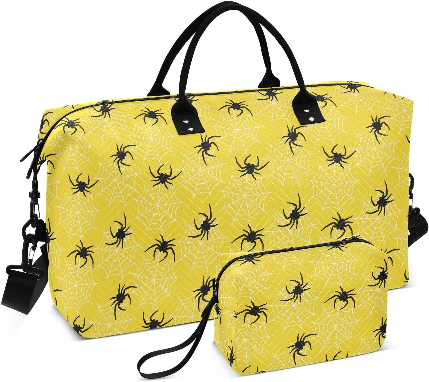 Aslsiy Travel Duffel Bags for Women Black Spider Web Sport Duffel Bag Gold Yellow Weekender Bags Gym Bag with Toiletry Bag Carry on Overnight Bag