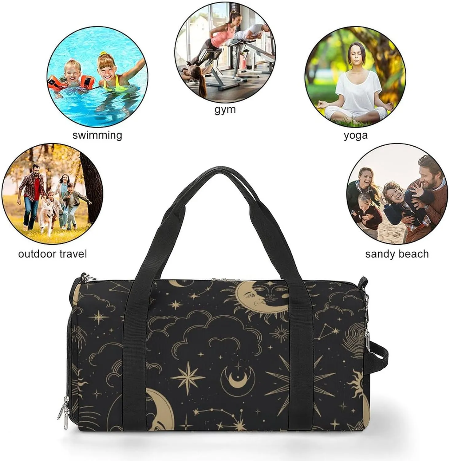 Astrology-pattern Water Resistant Gym Bag with Shoe Compartment, Travel Duffel Tote Bag Weekender Overnight Bag for Women Men