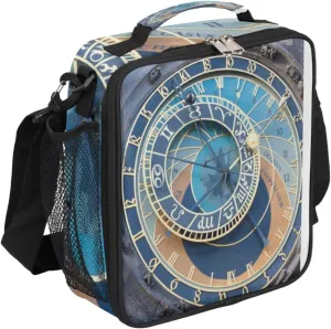 Astronomical Clock Pattern Lunch Bag With Shoulder Strap and Mesh PocketsRoman Clock Reusable Insulated Lunch box Cooler Bag for Women Men Office Outdoor Work Picnic