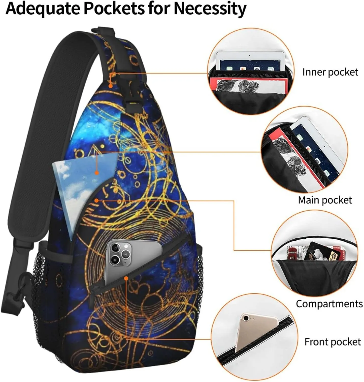 ASYG Steampunk Sling Bag Crossbody Chest Daypack Casual Backpack Vintage Clock Shoulder Bag For Travel Hiking