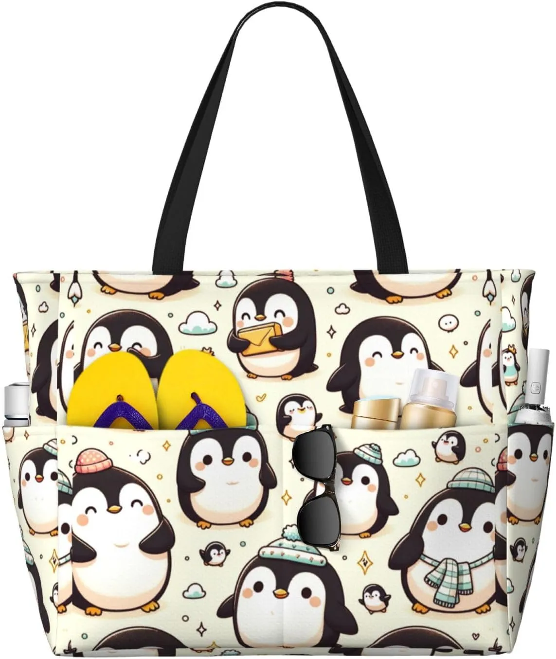 Augenstern Large Capacity Beach Travel Bag Kawaii-Emperor-Penguin Foldable Weekender Bag Women Oversize Tote Bag