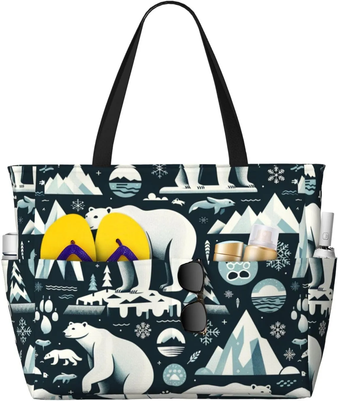 Augenstern Large Capacity Beach Travel Bag Polar-Bear-Nail-Iceberg Foldable Weekender Bag Women Oversize Tote Bag