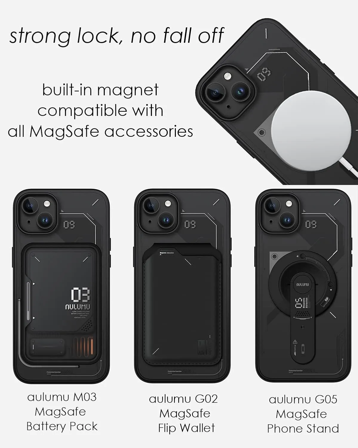 Aulumu for Magnetic iPhone 14 Plus Case [Compatible with MagSafe] Hard Shell, Semitranslucent Matte Cover, Anti-Fingerprint, Slim Soft TPU Frame A15 - Translucent Gray