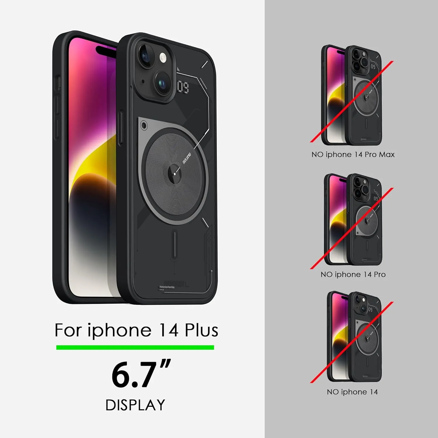Aulumu for Magnetic iPhone 14 Plus Case [Compatible with MagSafe] Hard Shell, Semitranslucent Matte Cover, Anti-Fingerprint, Slim Soft TPU Frame A15 - Translucent Gray