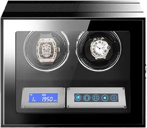 Automatic Single Watch Winder Retractable Table Pillow with Ambient LED Light Open Cap Design Easy Access with Japanese Quiet Motor AC Adapter Or Battery Powered (Carbon Fiber Pattern 2 0)