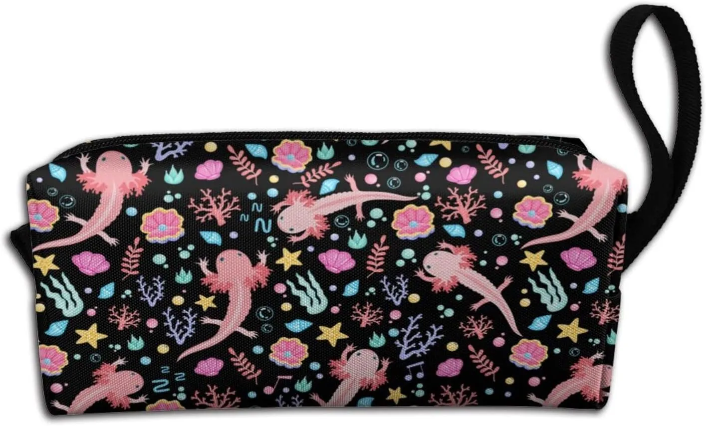 Axolotl Makeup Bag For Women, Portable Cosmetic Bag Zipper Pouch Travel Toiletry Organizer Bag