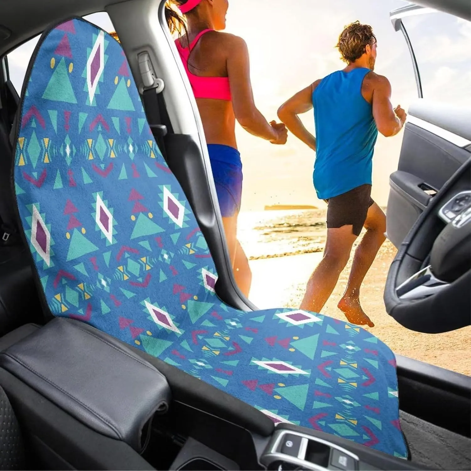 Aztec Car Hoody Waterproof Towel Cover, Southwest Stripe Washable Sweat Protector, Non Slip Car Seat Cover for Gym Swim Surf Run, Universal Fit for Auto Truck Van SUV