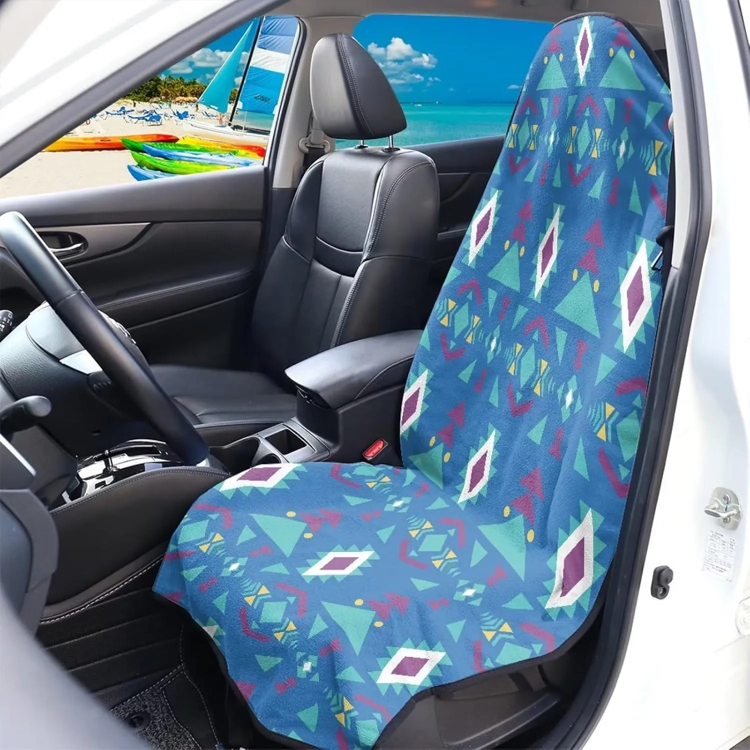 Aztec Car Hoody Waterproof Towel Cover, Southwest Stripe Washable Sweat Protector, Non Slip Car Seat Cover for Gym Swim Surf Run, Universal Fit for Auto Truck Van SUV