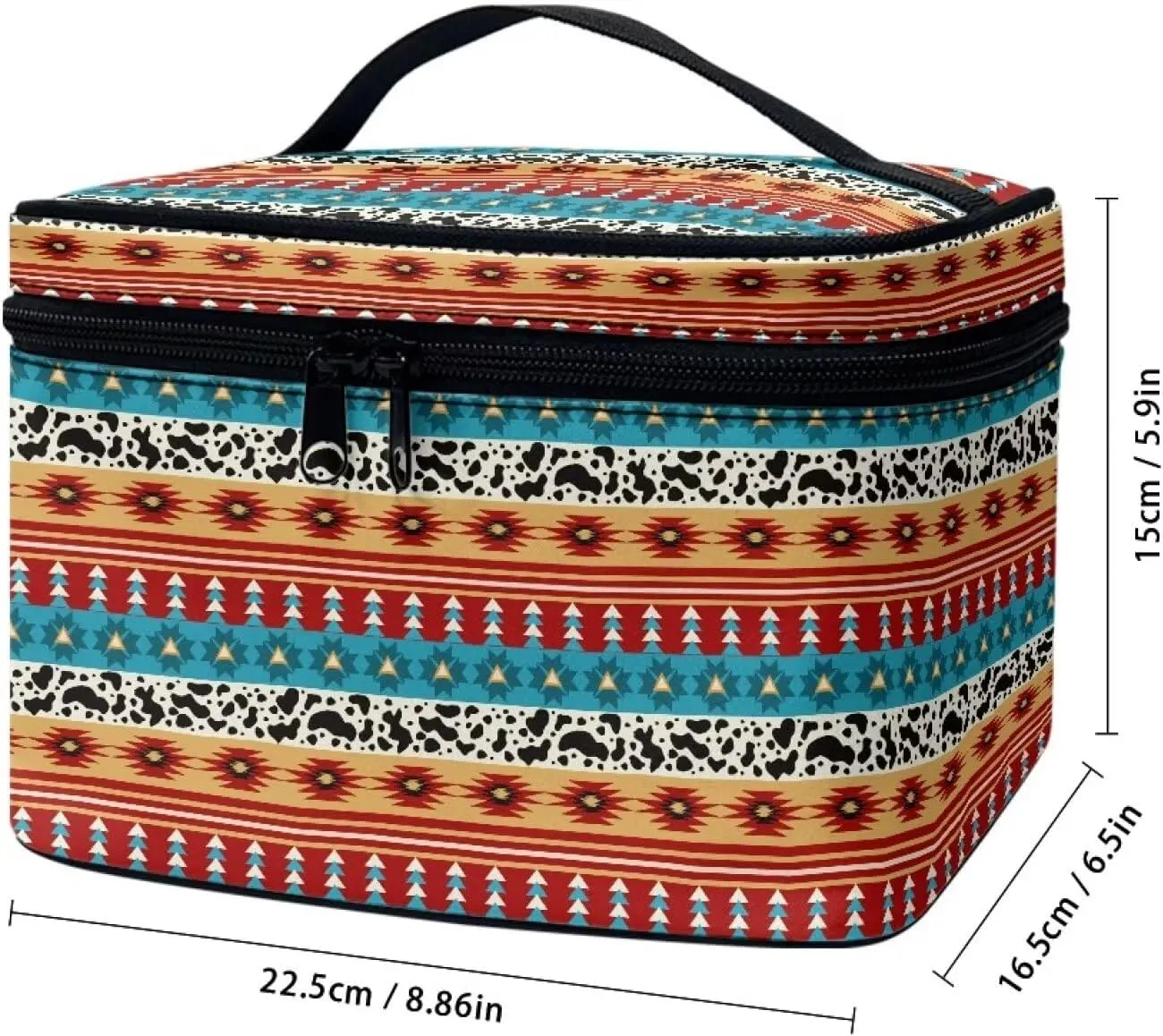 Aztec Tribal Cosmetic Travel Bag Portable Make Up Case Organizer Boho Cow Print Cosmetic Stirage Bag Large Capacity Toiletry Bag Boho Ethnic Makeup Bag